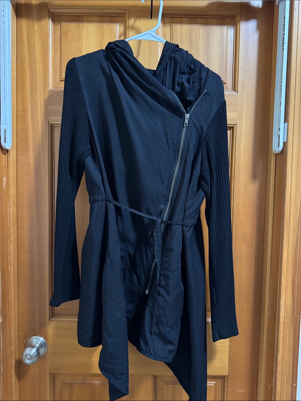 Black Hooded Asymmetrical Jacket - Women